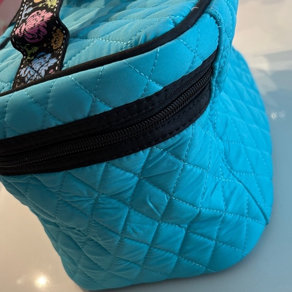 Quilted Blue Cosmetic Bag with Colorful Ribbon - Picture 2 of 2
